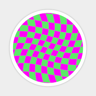 Twisted Checkered Square Pattern - Green & Pink Magnet